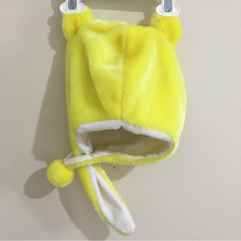Toddler boy yellow bear fleece lined winter hat